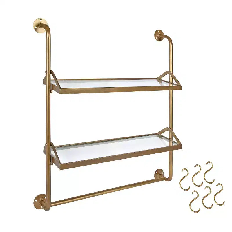 26" x 31" Metal Wall Shelf Gold