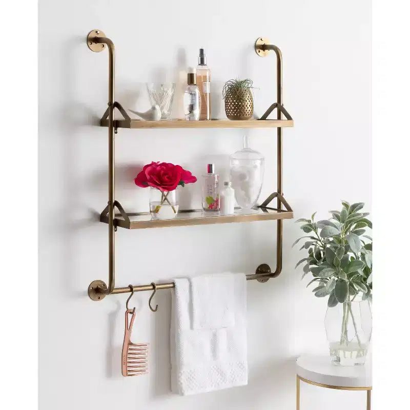 26" x 31" Metal Wall Shelf Gold