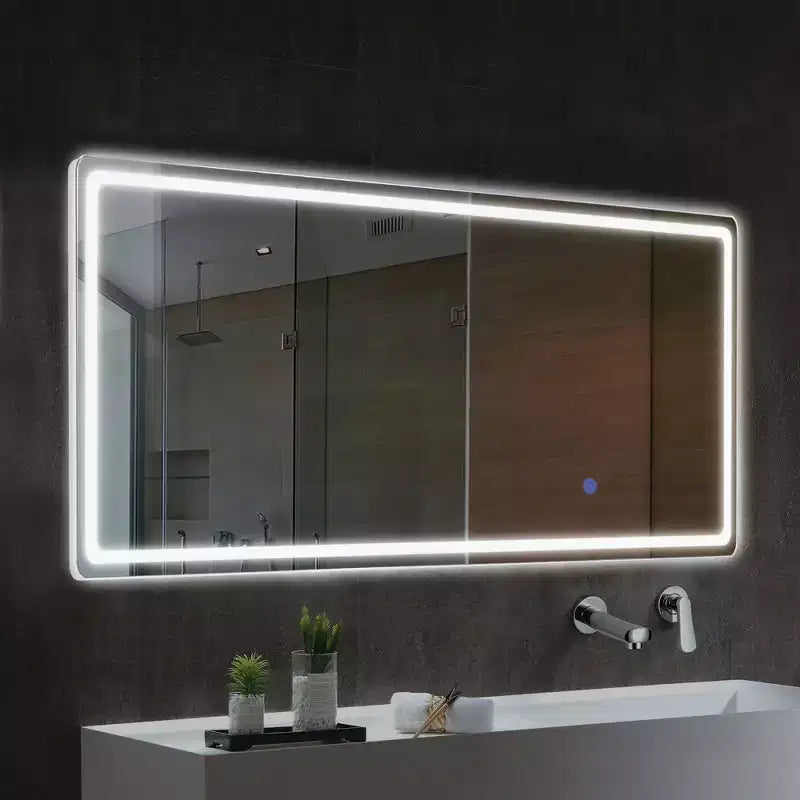 16 in. W x 63 in. H Modern Full Length Rectangular Frameless Mirror With Rounded Corner in Silver