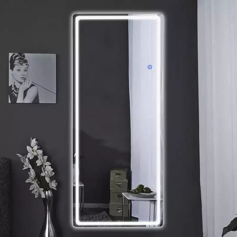 16 in. W x 63 in. H Modern Full Length Rectangular Frameless Mirror With Rounded Corner in Silver
