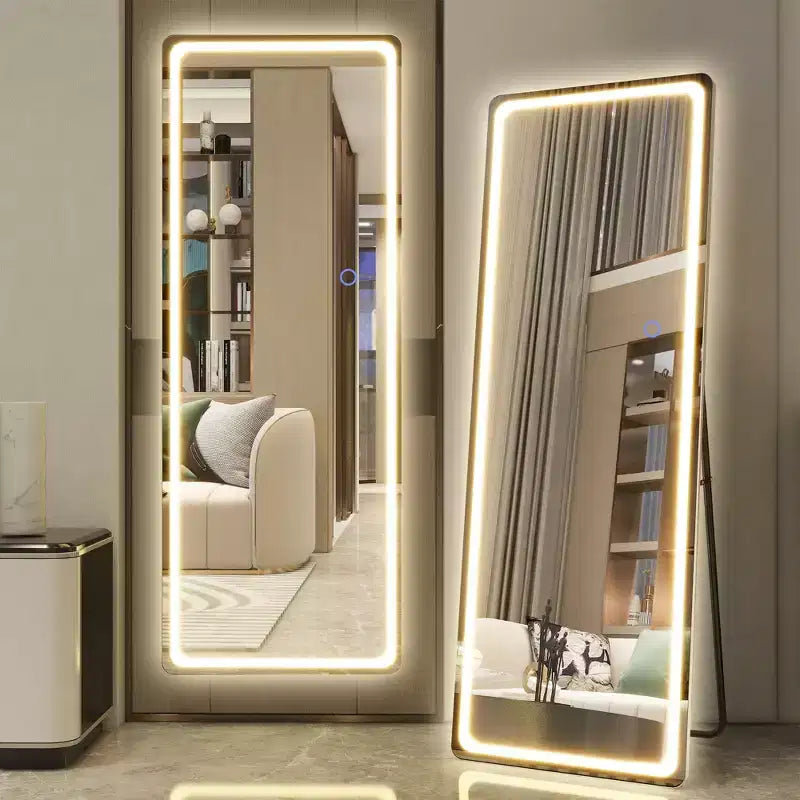 16 in. W x 63 in. H Modern Full Length Rectangular Frameless Mirror With Rounded Corner in Silver