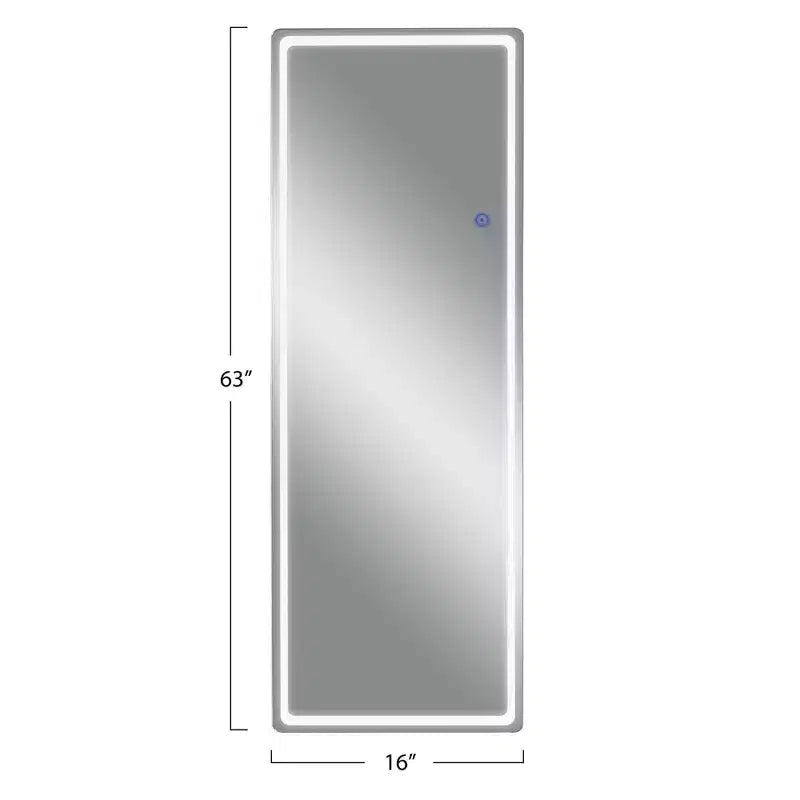 16 in. W x 63 in. H Modern Full Length Rectangular Frameless Mirror With Rounded Corner in Silver