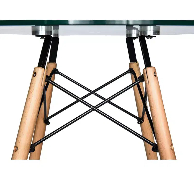 31-Inch Round Bistro Table - Mid-Century Modern Dining Table with Tempered Glass or MDF Wood Top and Natural Wood Eiffel Base