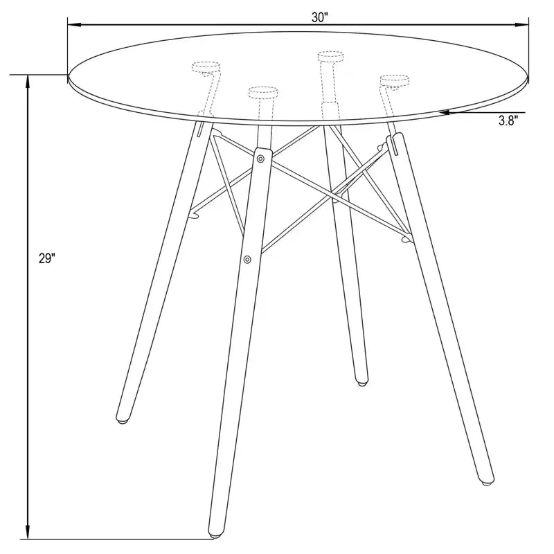 31-Inch Round Bistro Table - Mid-Century Modern Dining Table with Tempered Glass or MDF Wood Top and Natural Wood Eiffel Base