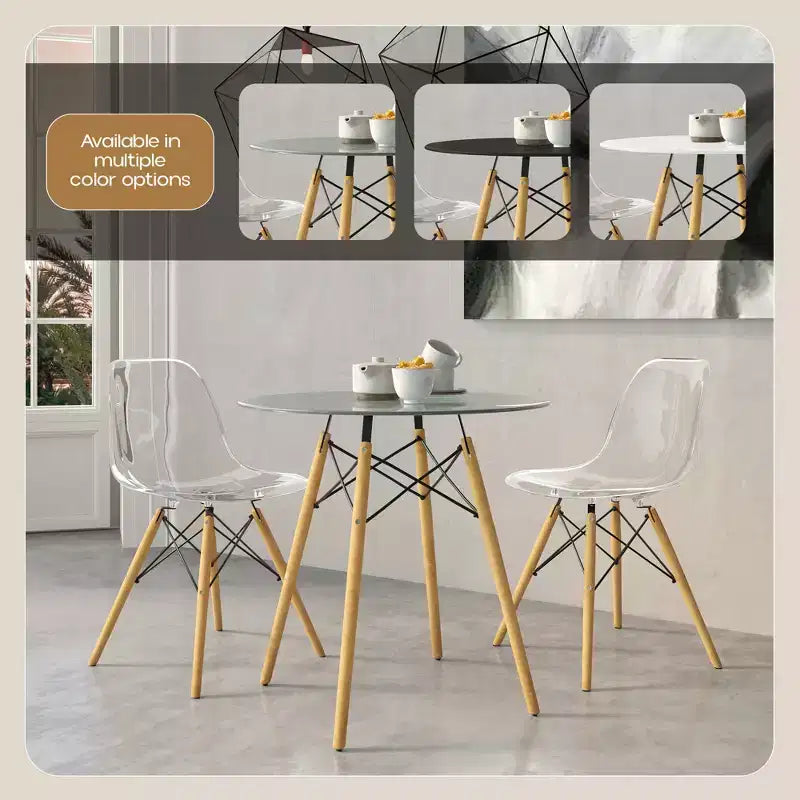 31-Inch Round Bistro Table - Mid-Century Modern Dining Table with Tempered Glass or MDF Wood Top and Natural Wood Eiffel Base