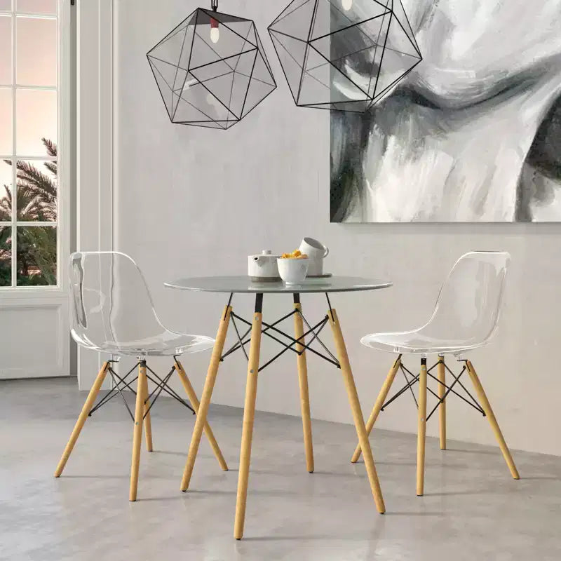 31-Inch Round Bistro Table - Mid-Century Modern Dining Table with Tempered Glass or MDF Wood Top and Natural Wood Eiffel Base