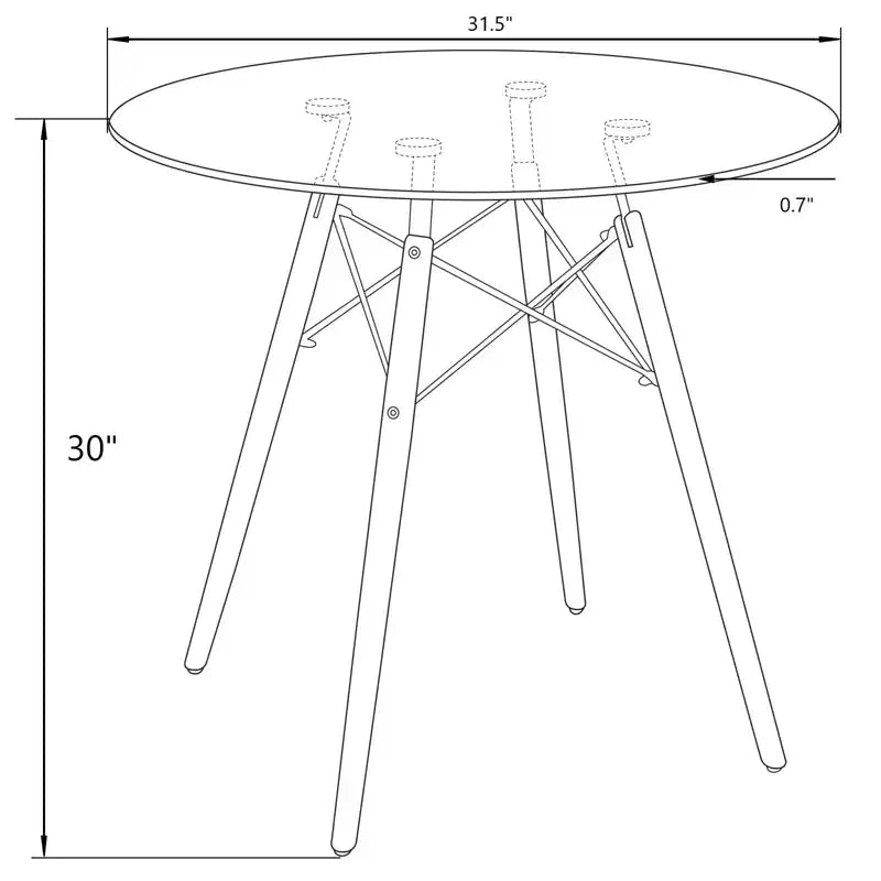 31-Inch Round Bistro Table - Mid-Century Modern Dining Table with Tempered Glass or MDF Wood Top and Natural Wood Eiffel Base