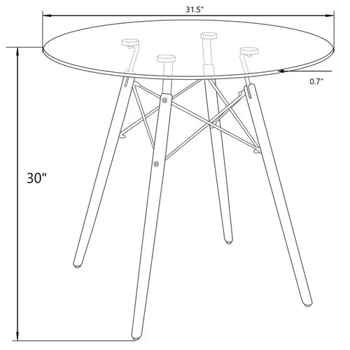 31-Inch Round Bistro Table - Mid-Century Modern Dining Table with Tempered Glass or MDF Wood Top and Natural Wood Eiffel Base