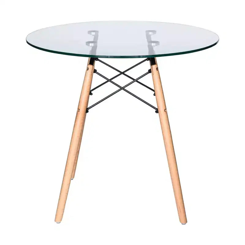 31-Inch Round Bistro Table - Mid-Century Modern Dining Table with Tempered Glass or MDF Wood Top and Natural Wood Eiffel Base