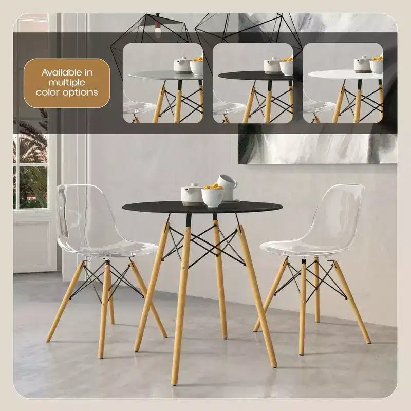 31-Inch Round Bistro Table - Mid-Century Modern Dining Table with Tempered Glass or MDF Wood Top and Natural Wood Eiffel Base