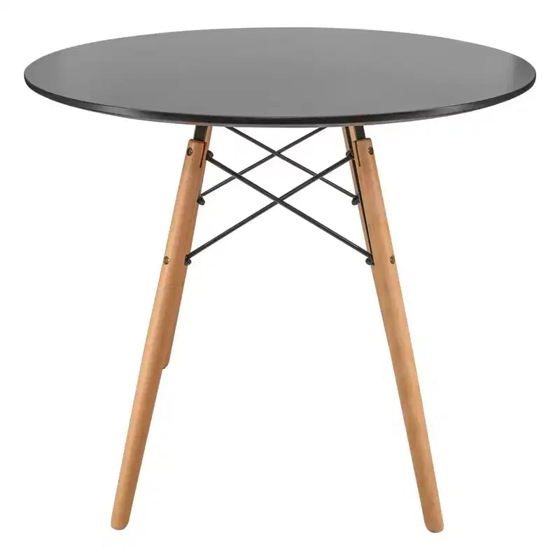 31-Inch Round Bistro Table - Mid-Century Modern Dining Table with Tempered Glass or MDF Wood Top and Natural Wood Eiffel Base