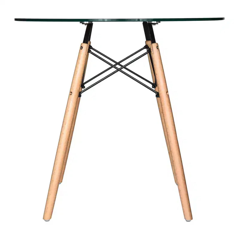 31-Inch Round Bistro Table - Mid-Century Modern Dining Table with Tempered Glass or MDF Wood Top and Natural Wood Eiffel Base