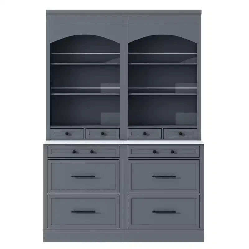 83.7H Kitchen Pantry, Freestanding Kitchen Hutch with Faux Marble Top, Cupboard Cabinet with 5 Drawers and Adjustable Shelf