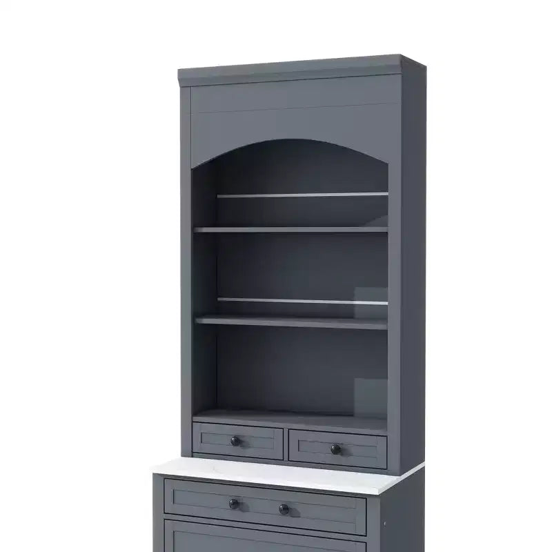 83.7H Kitchen Pantry, Freestanding Kitchen Hutch with Faux Marble Top, Cupboard Cabinet with 5 Drawers and Adjustable Shelf