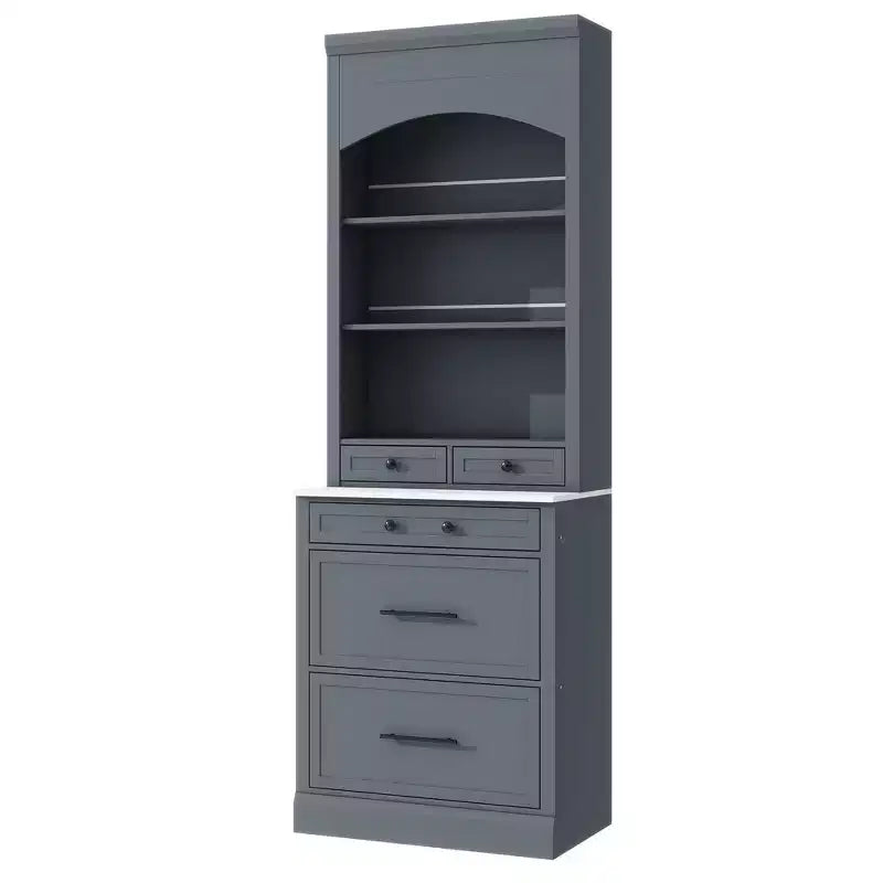 83.7H Kitchen Pantry, Freestanding Kitchen Hutch with Faux Marble Top, Cupboard Cabinet with 5 Drawers and Adjustable Shelf