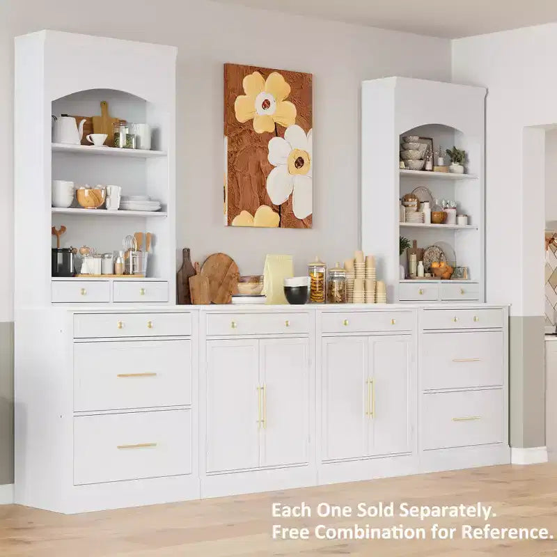 83.7H Kitchen Pantry, Freestanding Kitchen Hutch with Faux Marble Top, Cupboard Cabinet with 5 Drawers and Adjustable Shelf