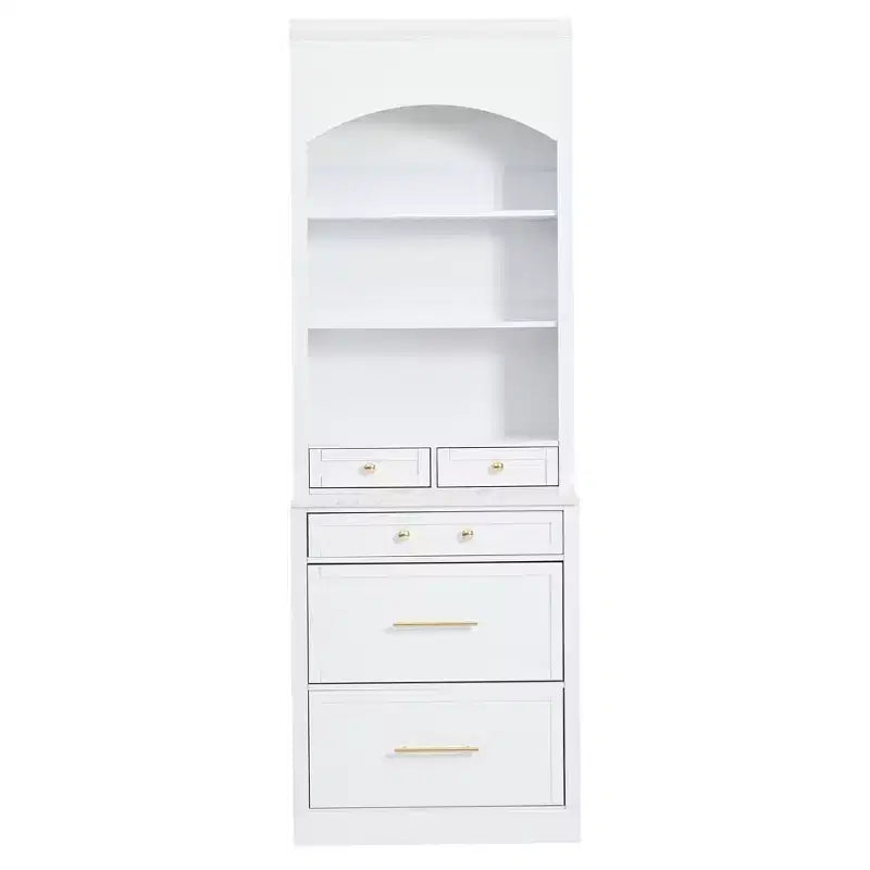 83.7H Kitchen Pantry, Freestanding Kitchen Hutch with Faux Marble Top, Cupboard Cabinet with 5 Drawers and Adjustable Shelf