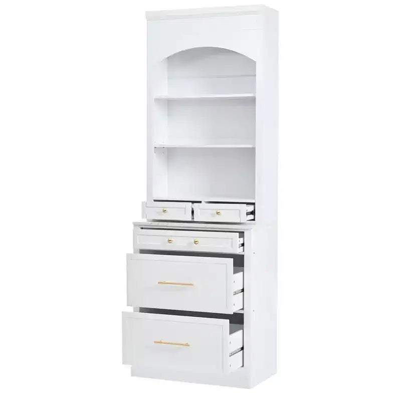 83.7H Kitchen Pantry, Freestanding Kitchen Hutch with Faux Marble Top, Cupboard Cabinet with 5 Drawers and Adjustable Shelf