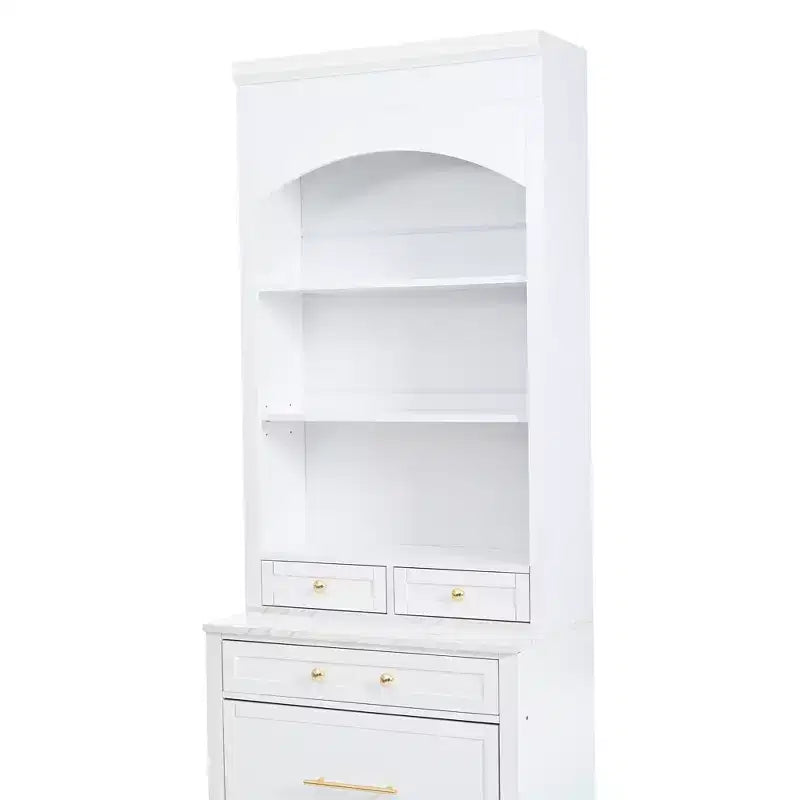 83.7H Kitchen Pantry, Freestanding Kitchen Hutch with Faux Marble Top, Cupboard Cabinet with 5 Drawers and Adjustable Shelf