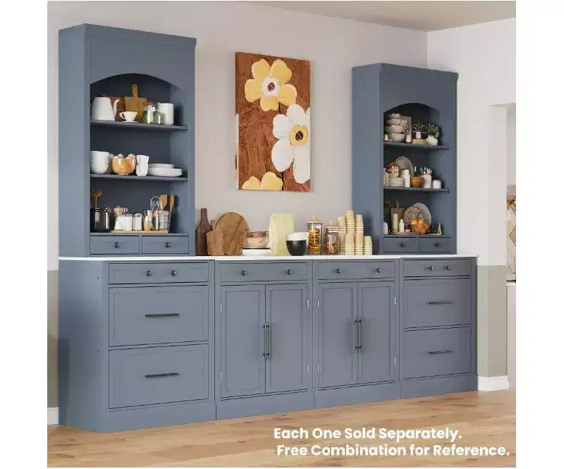 83.7H Kitchen Pantry, Freestanding Kitchen Hutch with Faux Marble Top, Cupboard Cabinet with 5 Drawers and Adjustable Shelf