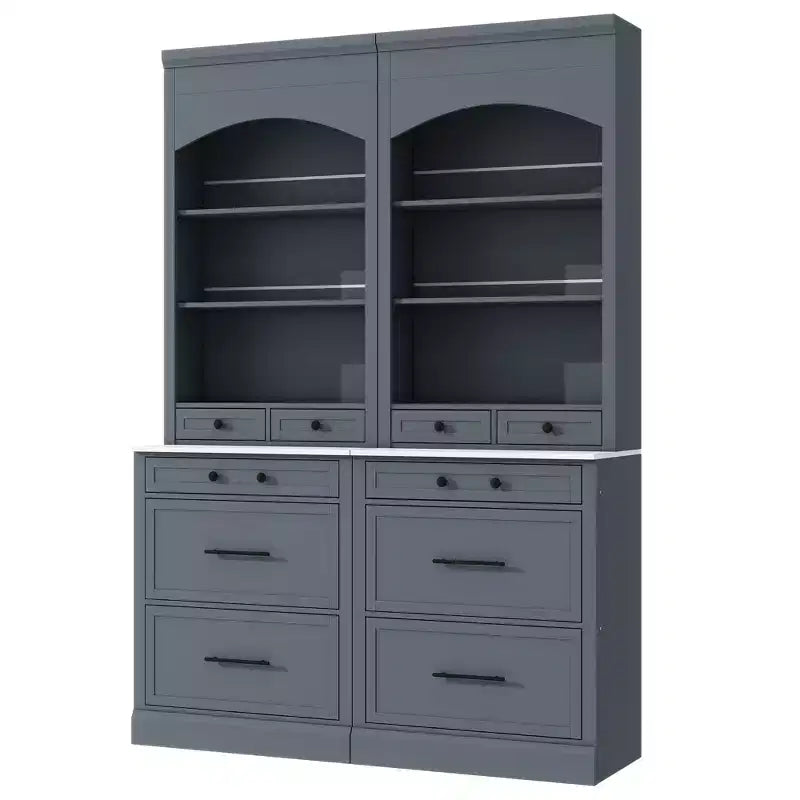 83.7H Kitchen Pantry, Freestanding Kitchen Hutch with Faux Marble Top, Cupboard Cabinet with 5 Drawers and Adjustable Shelf