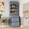 83.7H Kitchen Pantry, Freestanding Kitchen Hutch with Faux Marble Top, Cupboard Cabinet with 5 Drawers and Adjustable Shelf