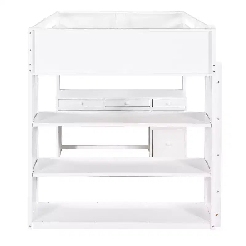 Twin/Full Size Loft Bed with Ladder, Shelves and Desk with Drawers