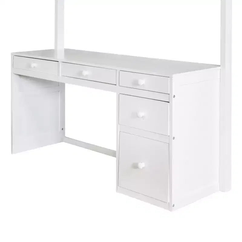 Twin/Full Size Loft Bed with Ladder, Shelves and Desk with Drawers