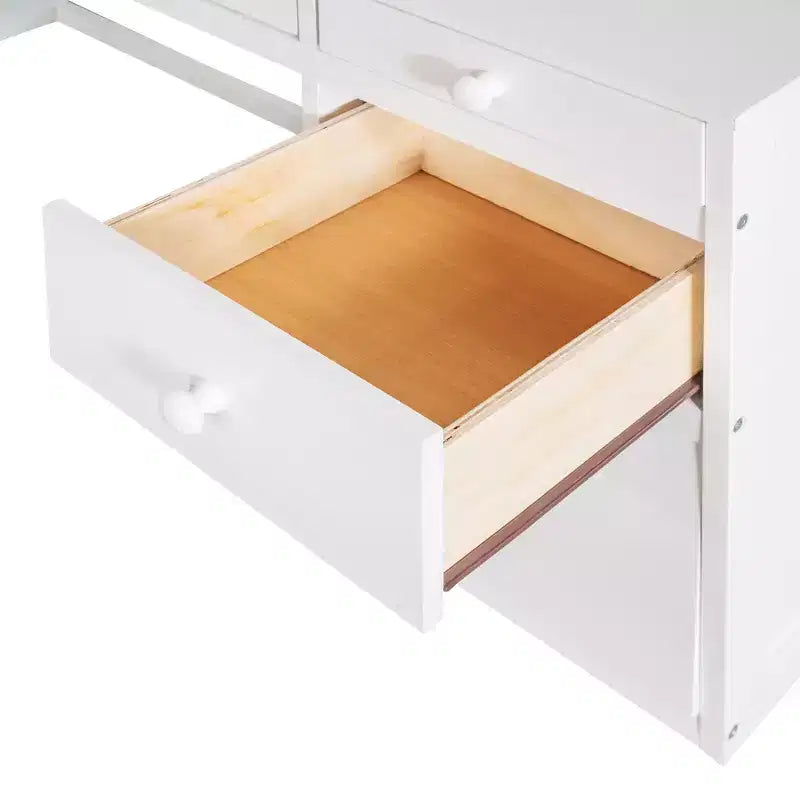Twin/Full Size Loft Bed with Ladder, Shelves and Desk with Drawers