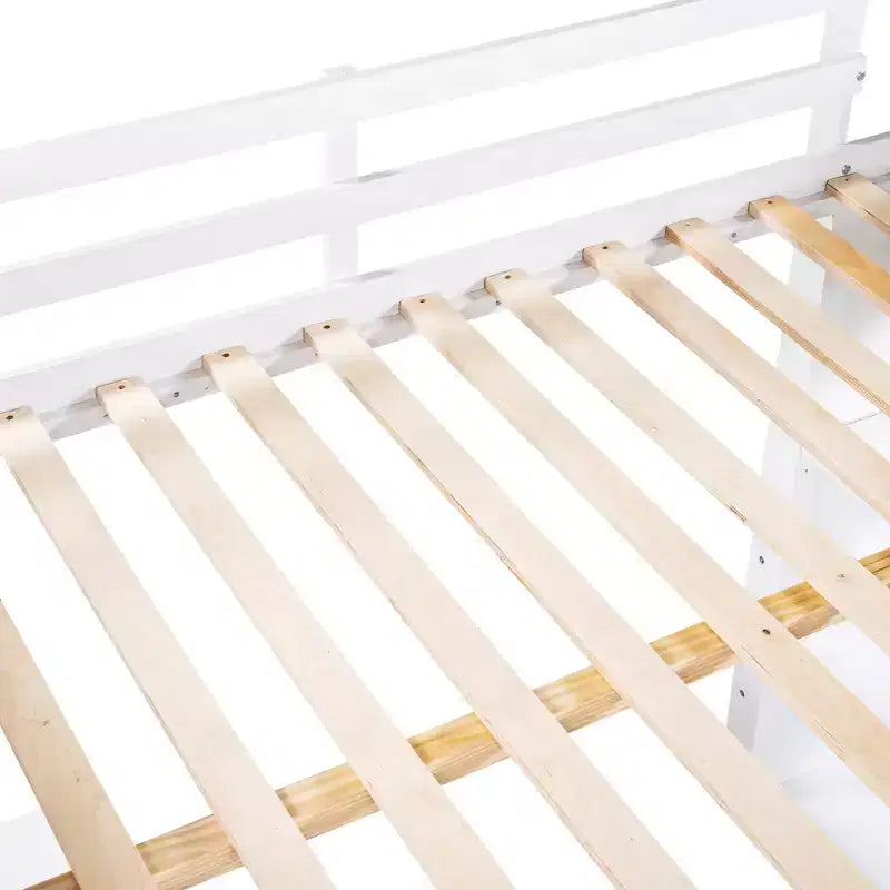 Twin/Full Size Loft Bed with Ladder, Shelves and Desk with Drawers