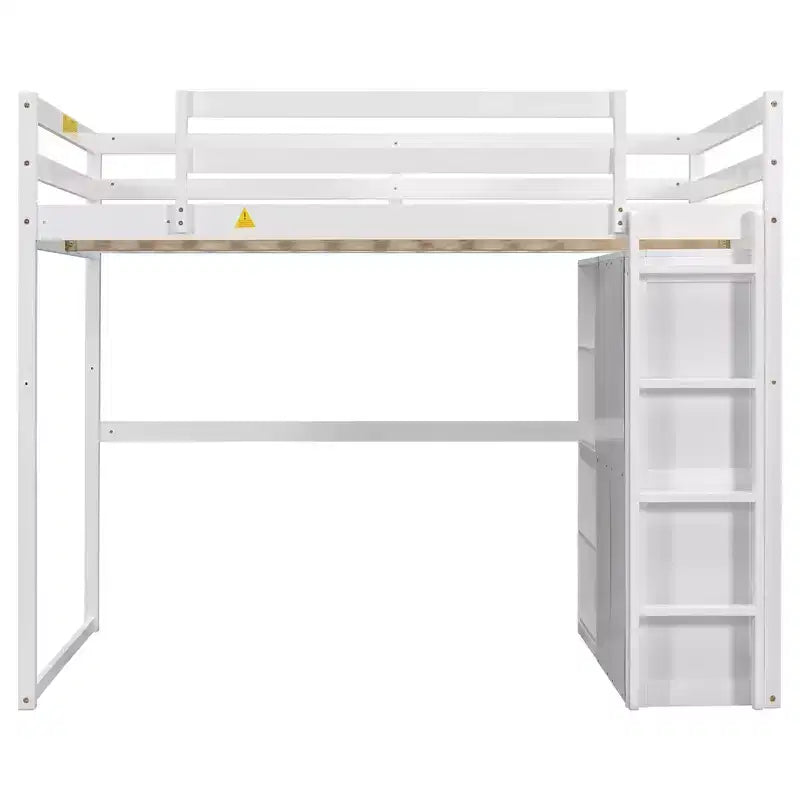 79.5''L 57.0''W Wood Full Size Loft Bed with Built-in Wardrobe, Storage Shelves and Led light