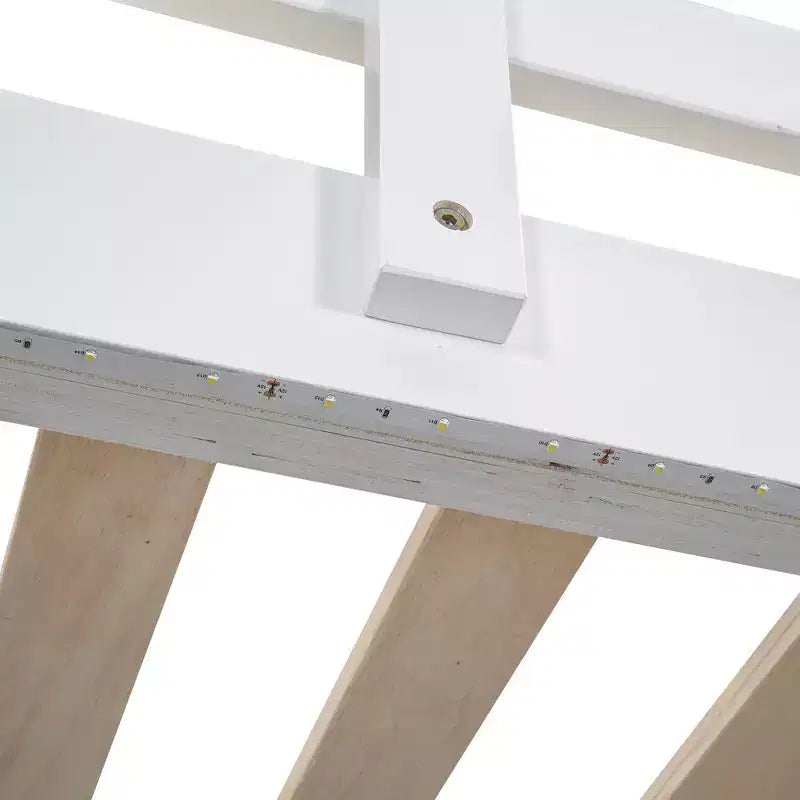 79.5''L 57.0''W Wood Full Size Loft Bed with Built-in Wardrobe, Storage Shelves and Led light
