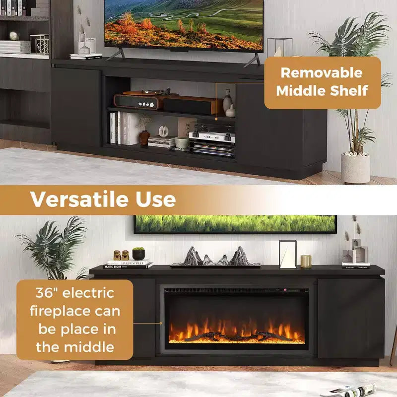 Fireplace TV Stand for TVs up to 80 with Electric Fireplace 3 Adjustable Shelves Black/White