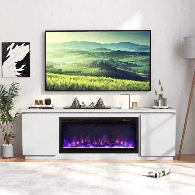 Fireplace TV Stand for TVs up to 80 with Electric Fireplace 3 Adjustable Shelves Black/White