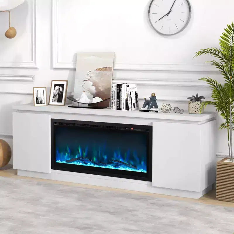 Fireplace TV Stand for TVs up to 80 with Electric Fireplace 3 Adjustable Shelves Black/White