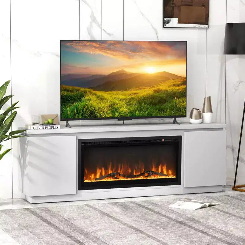 Fireplace TV Stand for TVs up to 80 with Electric Fireplace 3 Adjustable Shelves Black/White