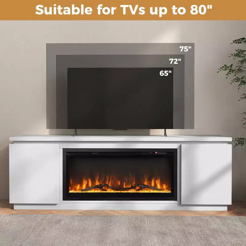 Fireplace TV Stand for TVs up to 80 with Electric Fireplace 3 Adjustable Shelves Black/White
