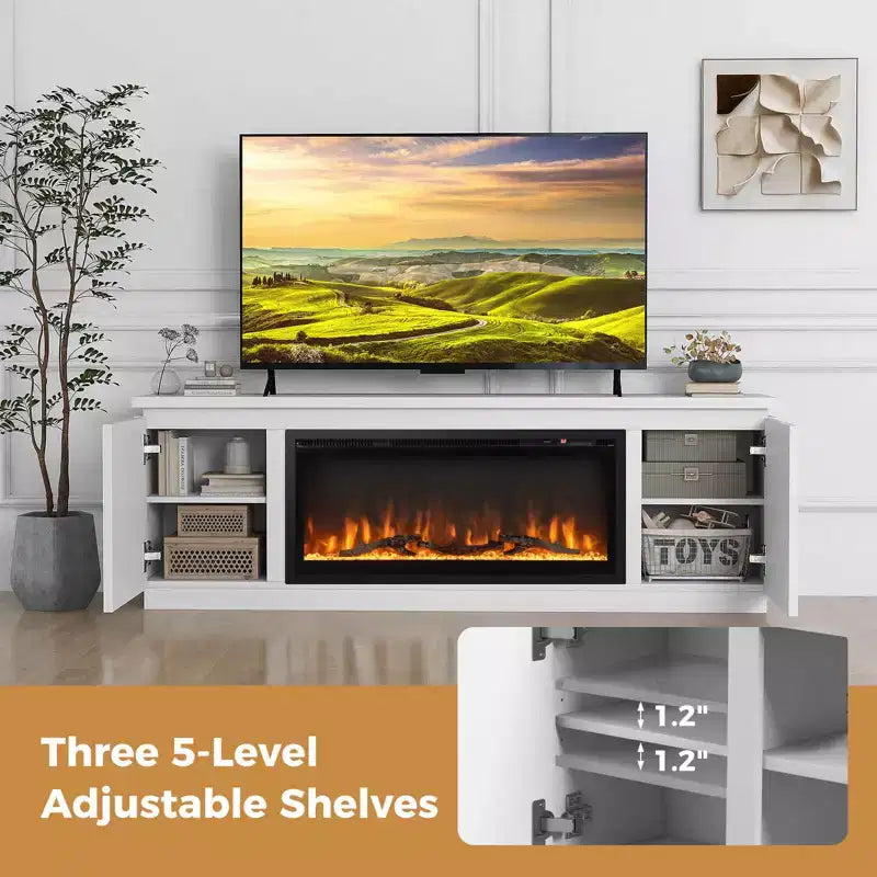 Fireplace TV Stand for TVs up to 80 with Electric Fireplace 3 Adjustable Shelves Black/White