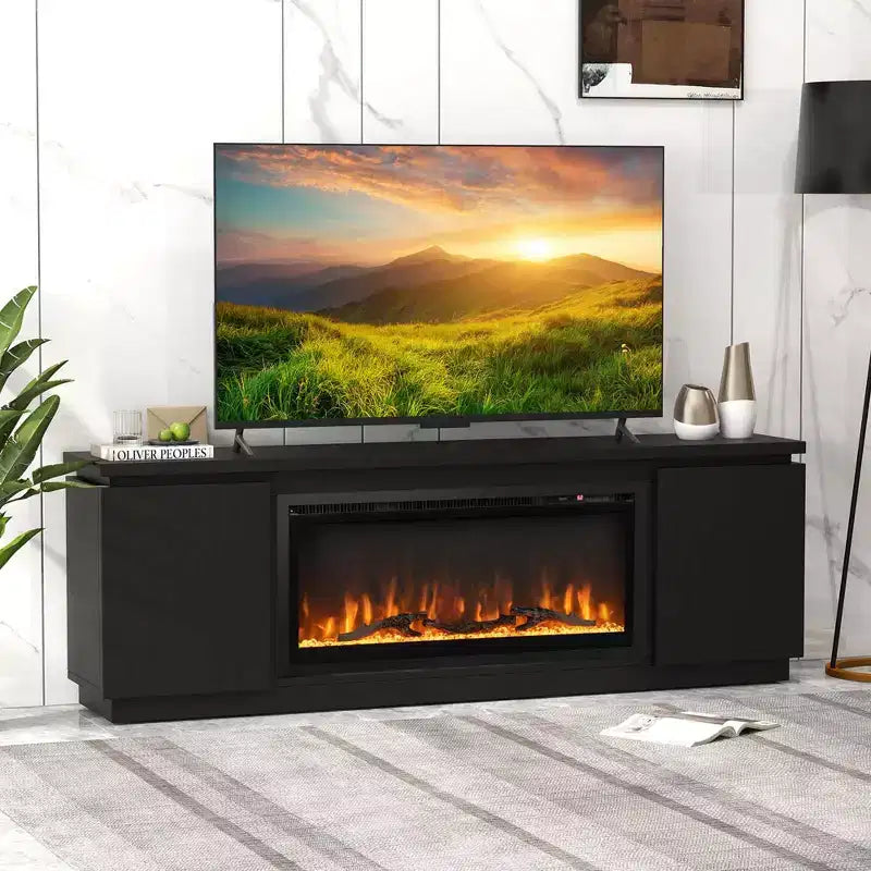 Fireplace TV Stand for TVs up to 80 with Electric Fireplace 3 Adjustable Shelves Black/White