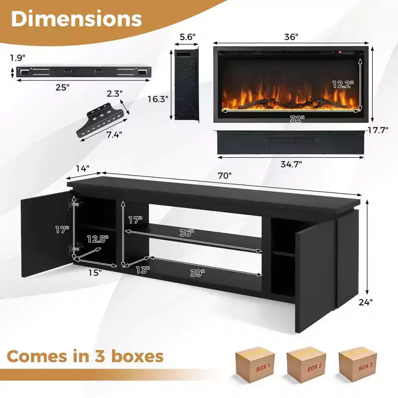 Fireplace TV Stand for TVs up to 80 with Electric Fireplace 3 Adjustable Shelves Black/White