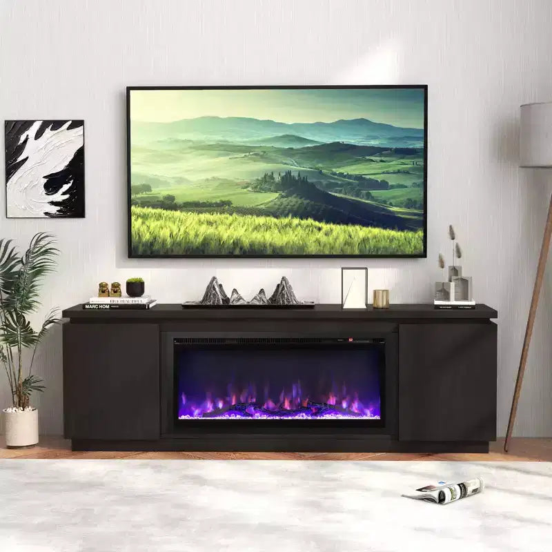 Fireplace TV Stand for TVs up to 80 with Electric Fireplace 3 Adjustable Shelves Black/White