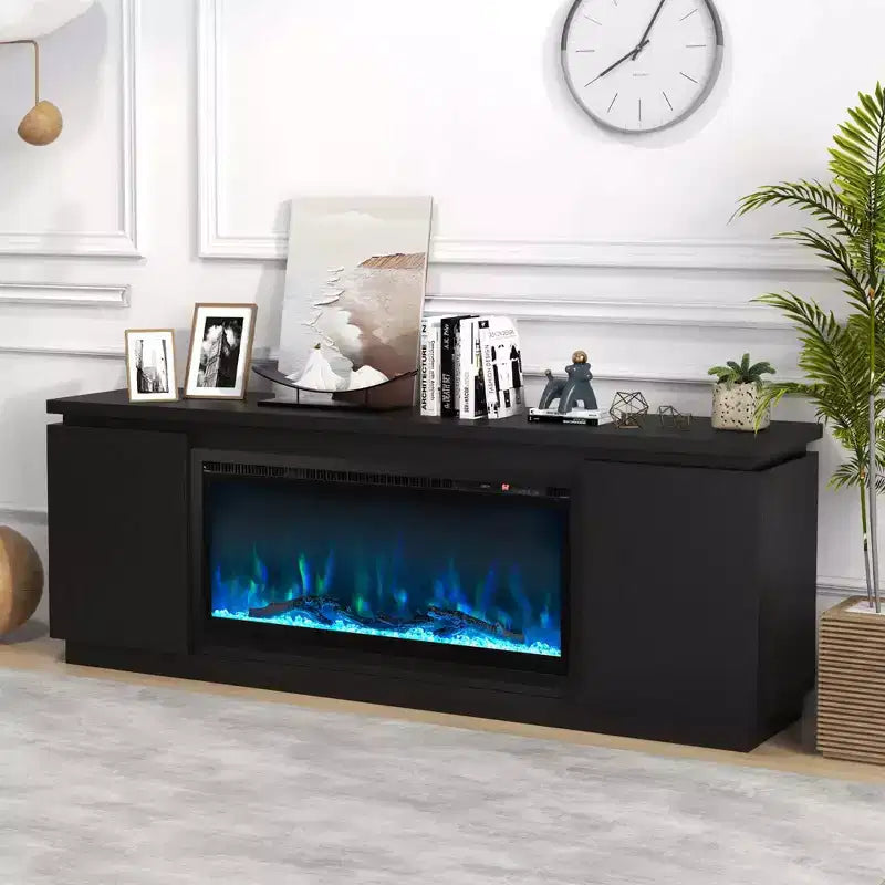 Fireplace TV Stand for TVs up to 80 with Electric Fireplace 3 Adjustable Shelves Black/White