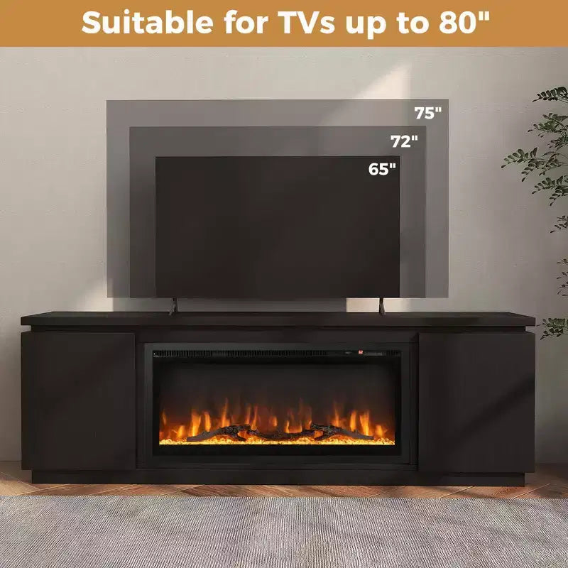 Fireplace TV Stand for TVs up to 80 with Electric Fireplace 3 Adjustable Shelves Black/White