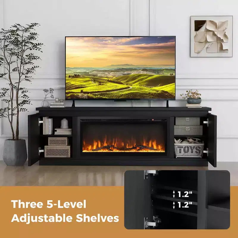 Fireplace TV Stand for TVs up to 80 with Electric Fireplace 3 Adjustable Shelves Black/White