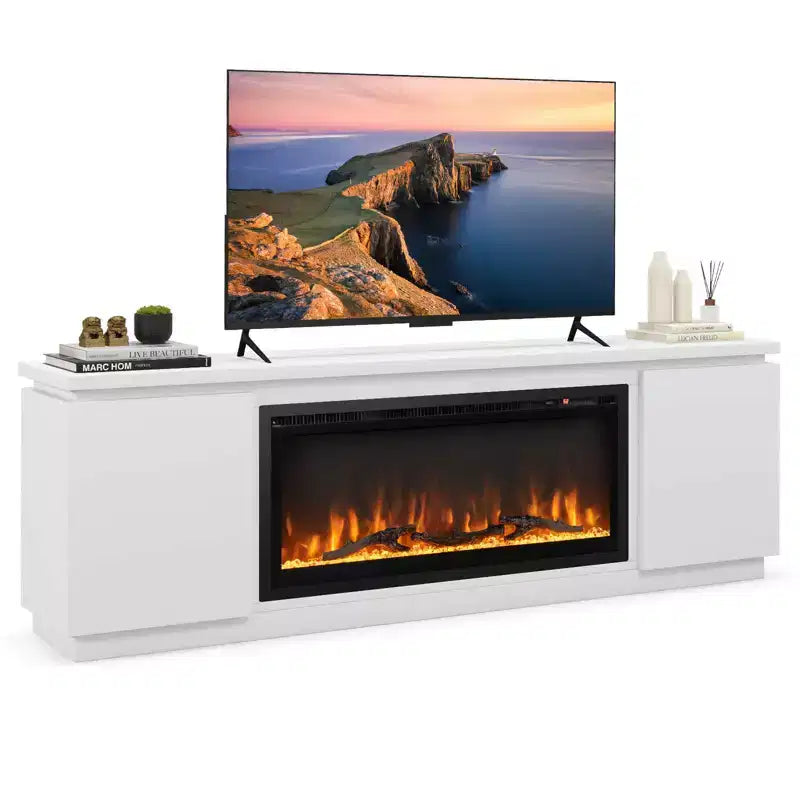 Fireplace TV Stand for TVs up to 80 with Electric Fireplace 3 Adjustable Shelves Black/White