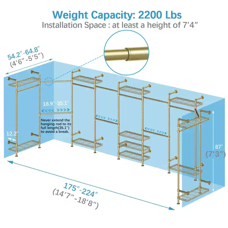 U4 U Shape Garment Rack Heavy Duty Clothes Rack, Expandable Clothing Rack Wall Mounted Closet Extra Large Walk in Closet System