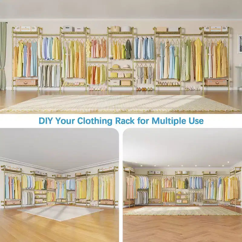 U4 U Shape Garment Rack Heavy Duty Clothes Rack, Expandable Clothing Rack Wall Mounted Closet Extra Large Walk in Closet System