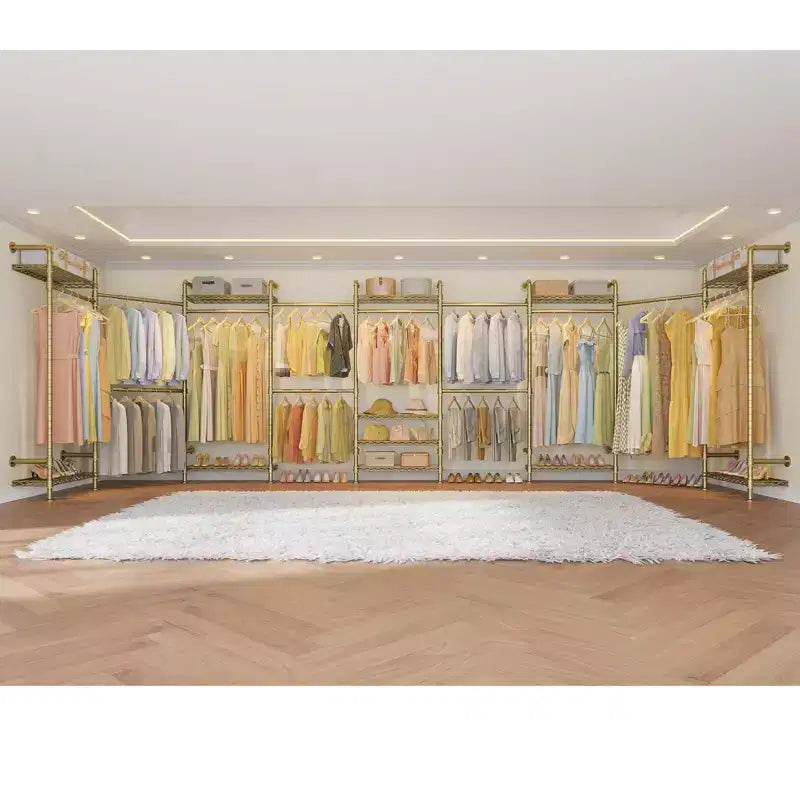 U4 U Shape Garment Rack Heavy Duty Clothes Rack, Expandable Clothing Rack Wall Mounted Closet Extra Large Walk in Closet System