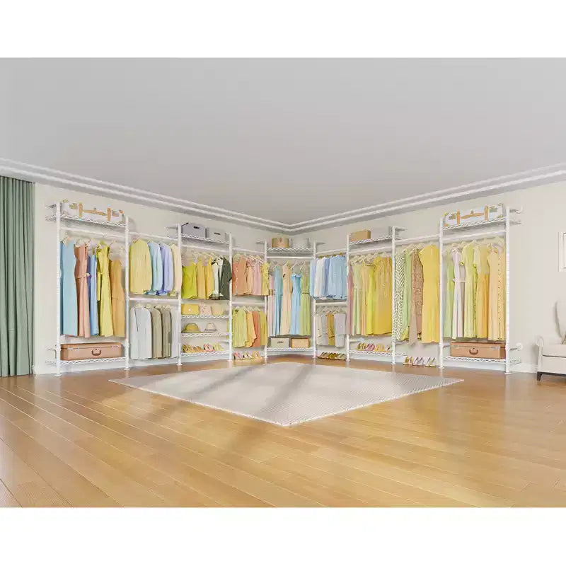 U4 U Shape Garment Rack Heavy Duty Clothes Rack, Expandable Clothing Rack Wall Mounted Closet Extra Large Walk in Closet System