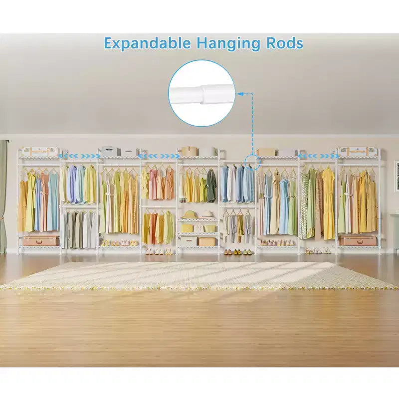 U4 U Shape Garment Rack Heavy Duty Clothes Rack, Expandable Clothing Rack Wall Mounted Closet Extra Large Walk in Closet System